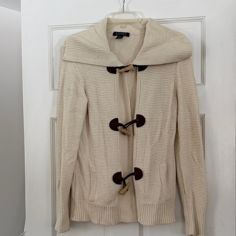 Ralph Lauren Cream Cardigan with Toggle Closures Medium